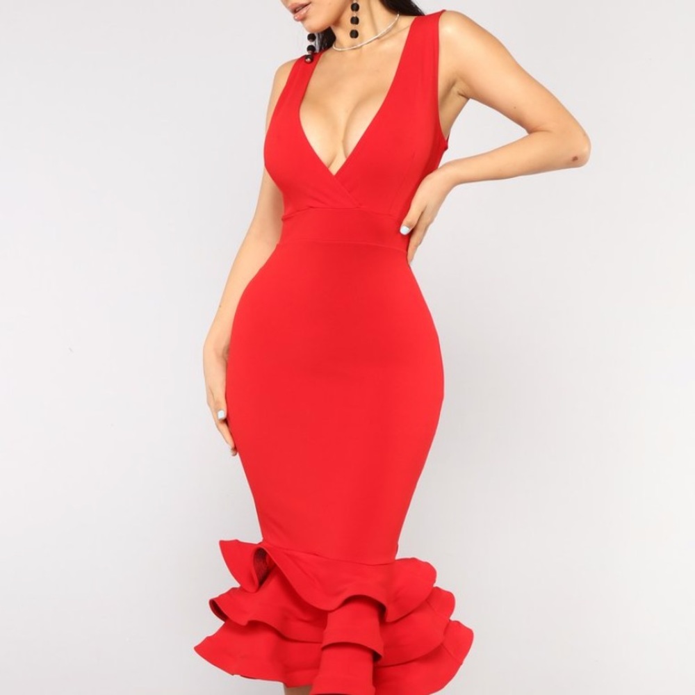 Fashion Nova Red Ruffle Dress